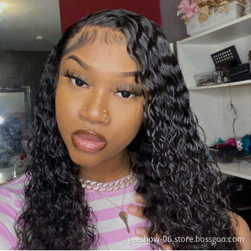 natural color long  Curly Wig Water Wave 150 Density Human Hair Lace Front Wigs Curly Hair  Wigs